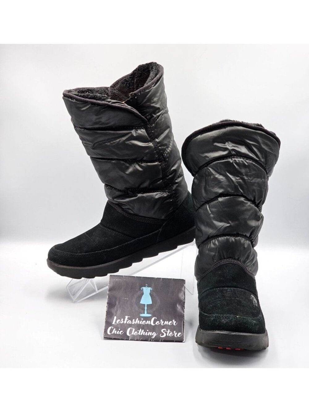 The North Face Women's Black Suede Kadin Shiny Insulated Winter Boots Sz 7 2969